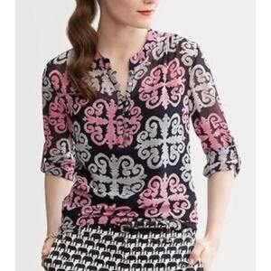 BANANA REPUBLIC MILLY COLLECTION MEDALLION PRINT ROLL-SLEEVE TOP Size 6